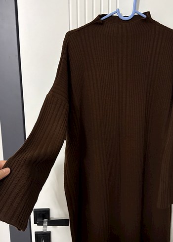 Kahverengi Balıkçı Yaka Triko Uzun Elbise - Görsel 3