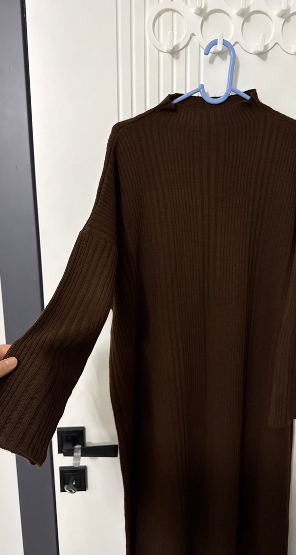 Kahverengi Balıkçı Yaka Triko Uzun Elbise - Görsel 3