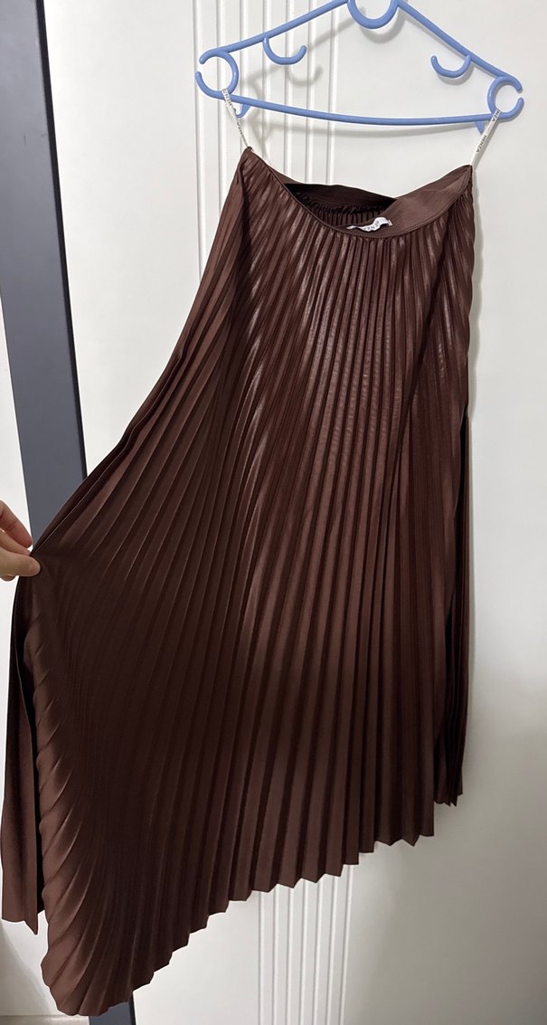 Kadın Kahverengi Pilili Uzun Etek - Görsel 2