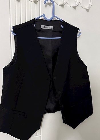 Düğmeli Siyah Kolsuz Midi Yelek - Görsel 3