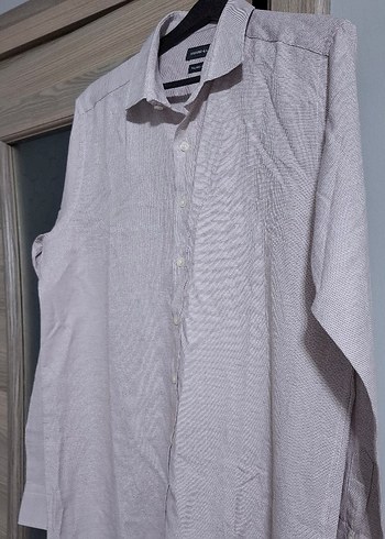 Bej Regular Fit Uzun Kollu Erkek Keten Gömlek - Görsel 3