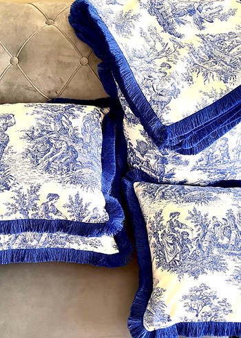 Bohem Mavi Baskılı Püsküllü Yastık Kılıfı - Görsel 4