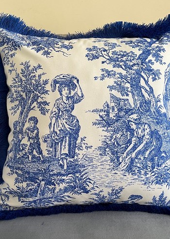 Bohem Mavi Baskılı Püsküllü Yastık Kılıfı - Görsel 7