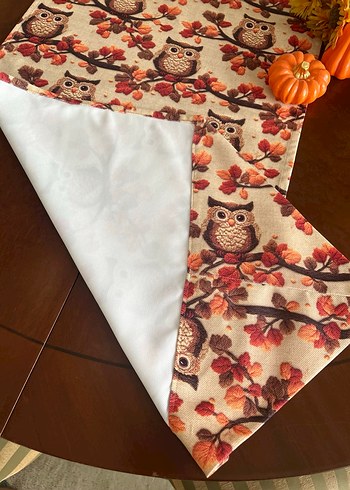 Runner 3D kumaş baykuş desenli püsküllü dekoratif masa örtüsü - Görsel 11