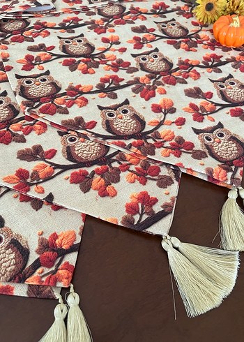 Baykuş Desenli Bohem Masa Örtüsü - Görsel 10