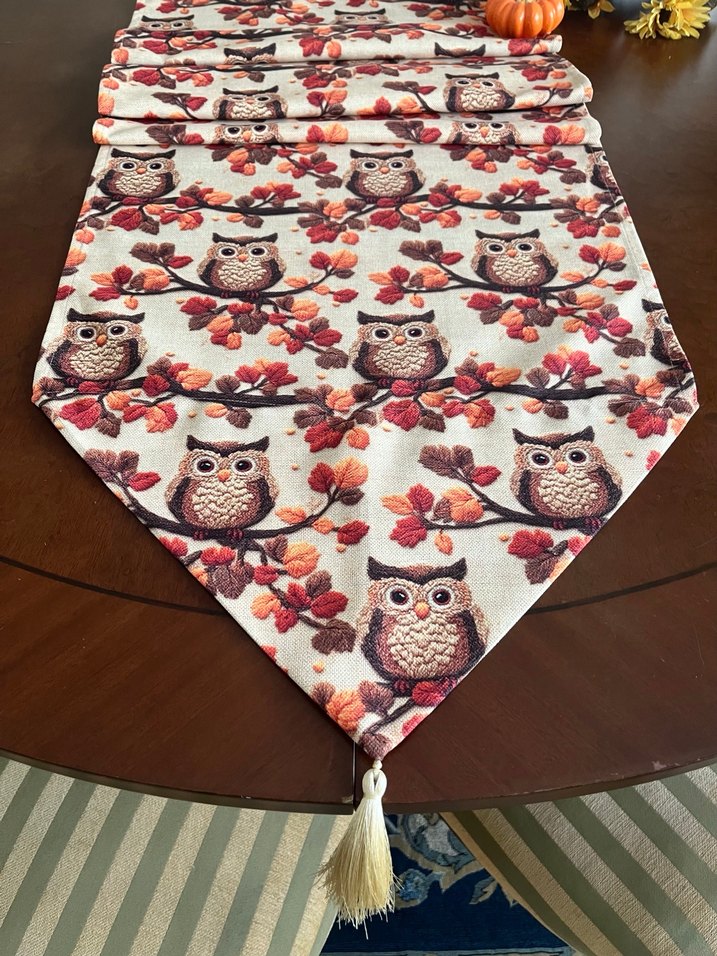 Baykuş Desenli Bohem Masa Örtüsü - Görsel 3