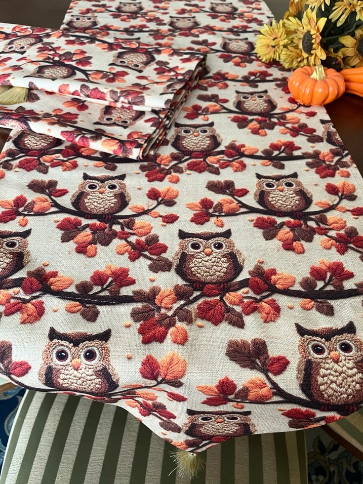 Baykuş Desenli Bohem Masa Örtüsü - Görsel 5