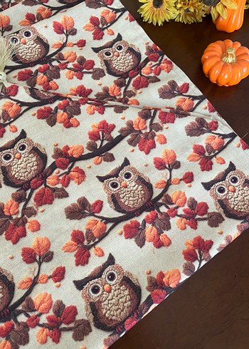 Baykuş desenli çok renkli bohem masa örtüsü runner - Görsel 6