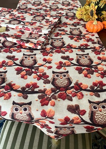 Baykuş desenli çok renkli bohem masa örtüsü runner - Görsel 3