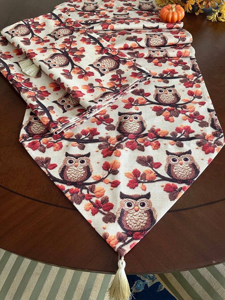Baykuş desenli çok renkli bohem masa örtüsü runner - Görsel 4