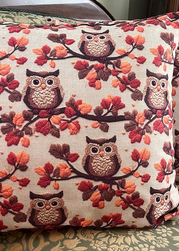 Renkli Nakışlı Kahverengi kırlent yastık kılıfı - Görsel 6