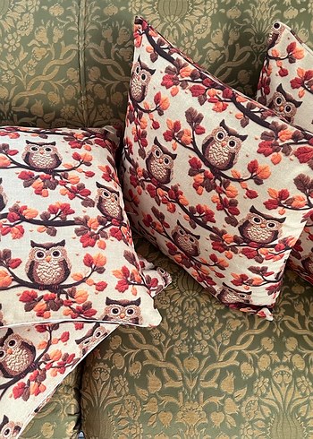 Renkli Nakışlı Kahverengi kırlent yastık kılıfı - Görsel 7