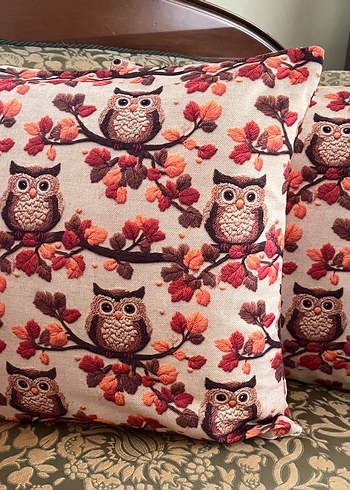 Renkli Nakışlı Kahverengi kırlent yastık kılıfı - Görsel 8