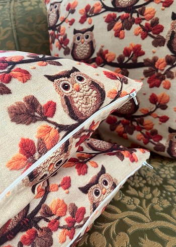 Renkli Nakışlı Kahverengi kırlent yastık kılıfı - Görsel 4