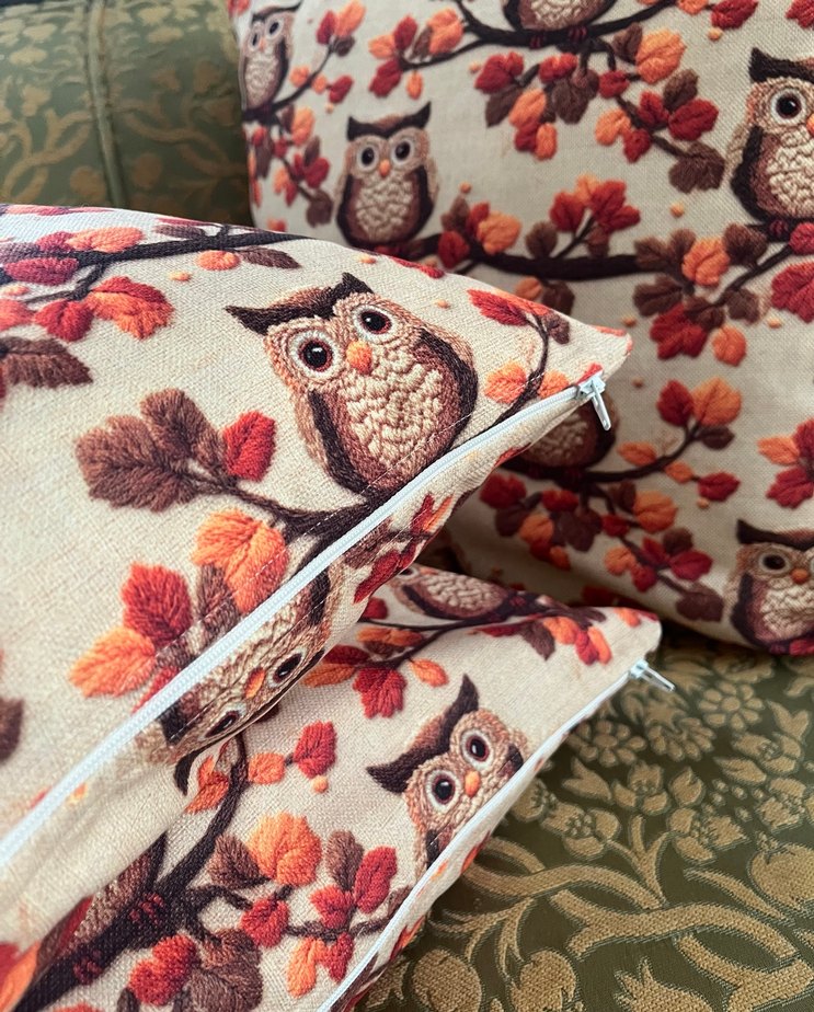 Renkli Nakışlı Kahverengi kırlent yastık kılıfı - Görsel 4