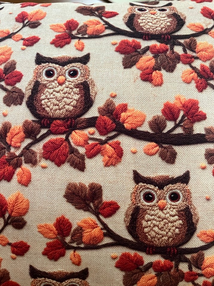 Kahverengi Nakışlı Baykuşlu Minder Kılıfı 3D dijital baskılı - Görsel 3