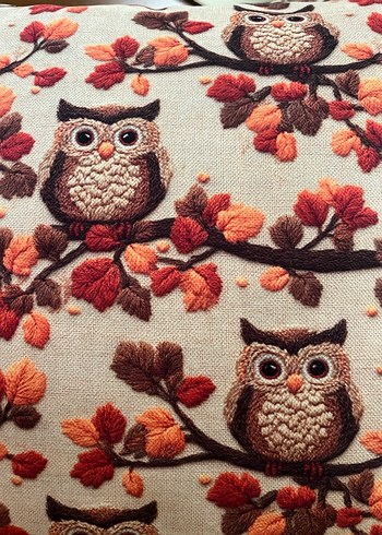 Kahverengi Nakışlı Baykuş Desenli Bohem Yastık - Görsel 6