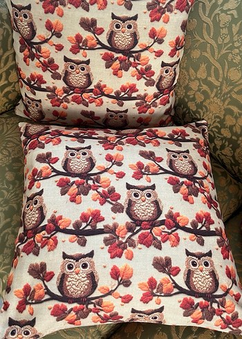 Kahverengi Nakışlı Baykuş Desenli Bohem Yastık - Görsel 8