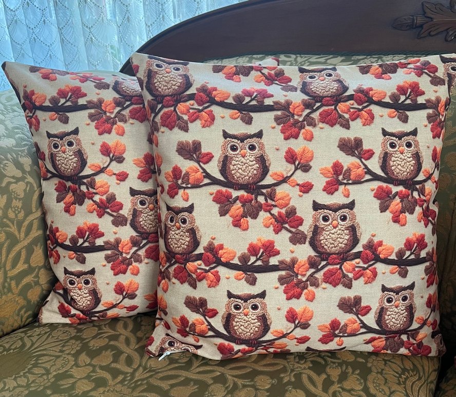 Kahverengi Nakışlı Baykuş Desenli Bohem Yastık - Görsel 2