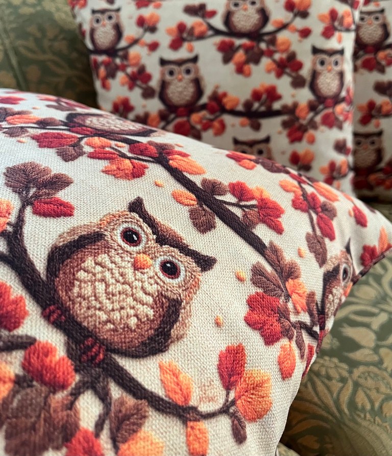 Kahverengi Nakışlı Baykuş Desenli Bohem Yastık - Görsel 3