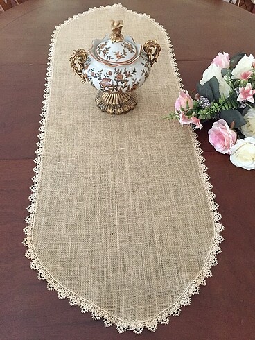 Runner masa sehpa örtüsü jüt kumaş elişi dantel dekoratif