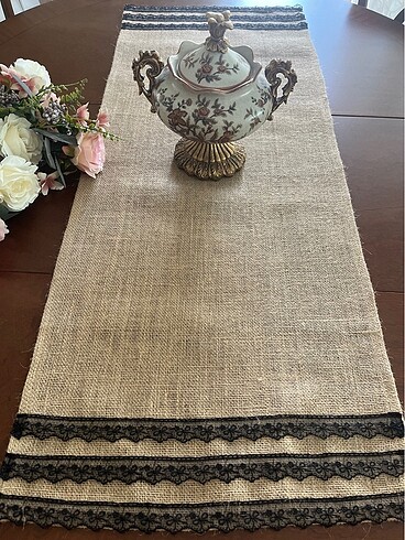 Beden camel Renk Runner masa örtüsü jüt kumaş vintage dantelli