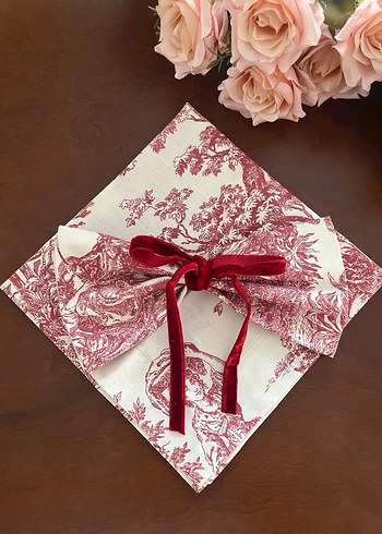 Kırmızı renk Fransız köylüleri desenli kumaş peçete - Görsel 2