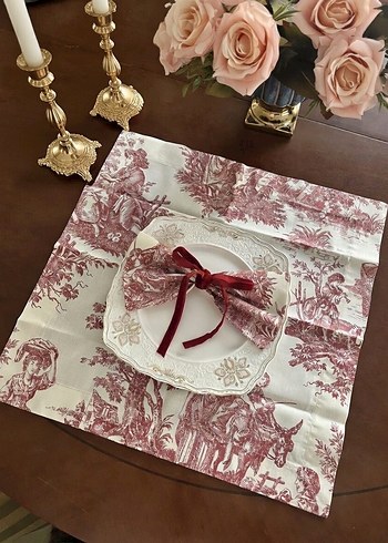 Kırmızı renk Fransız köylüleri desenli kumaş peçete - Görsel 4