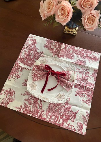 Kırmızı renk Fransız köylüleri desenli kumaş peçete - Görsel 6