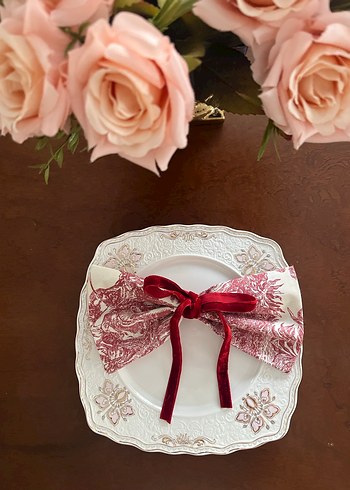 Kırmızı renk Fransız köylüleri desenli kumaş peçete - Görsel 8