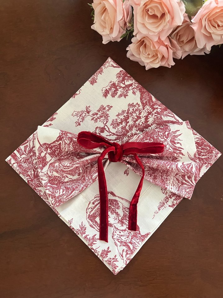 Kırmızı renk Fransız köylüleri desenli kumaş peçete - Görsel 2