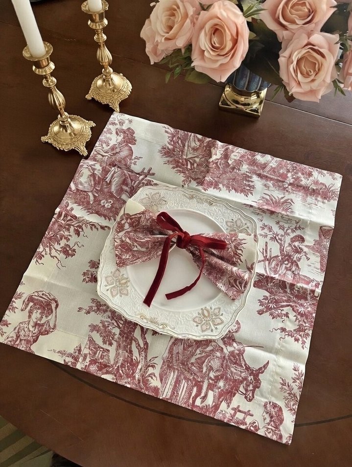 Kırmızı renk Fransız köylüleri desenli kumaş peçete - Görsel 4