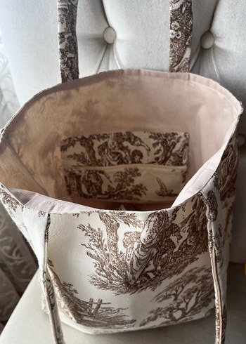 Bez çanta Fransız köylüleri desenli bej - Görsel 8