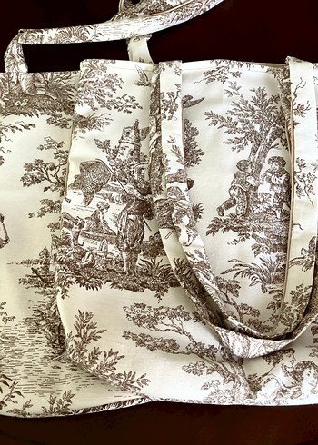 Bez çanta Fransız köylüleri desenli bej - Görsel 3