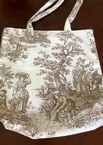 Bez çanta Fransız köylüleri desenli bej - Görsel 7