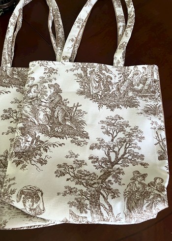 Bez çanta Fransız köylüleri desenli bej - Görsel 5