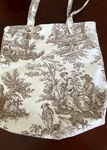 Bez çanta Fransız köylüleri desenli bej - Görsel 6