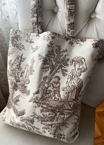 Bez çanta Fransız köylüleri desenli bej - Görsel 9