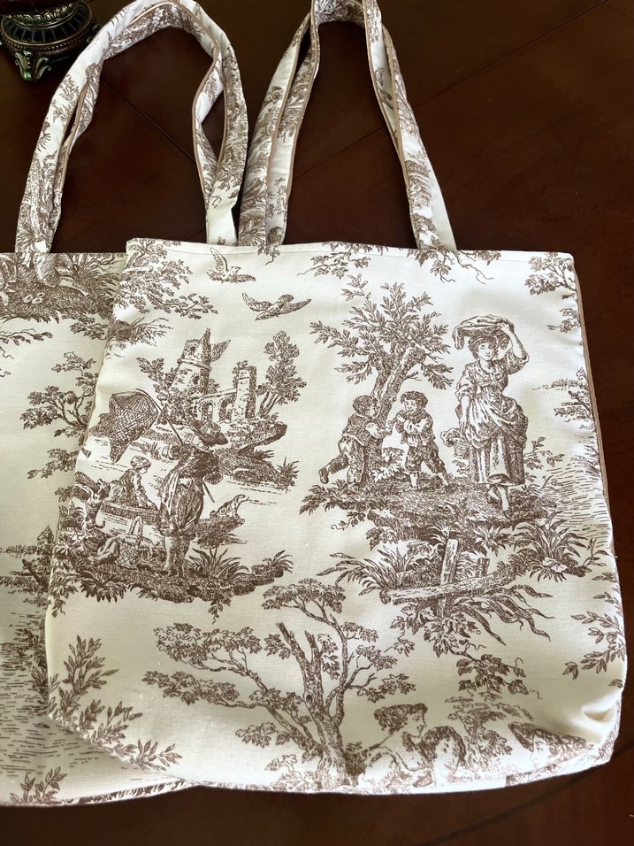 Bez çanta Fransız köylüleri desenli bej - Görsel 2