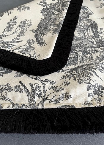 Püsküllü Gri Baskılı Klasik Dekoratif Yastık - Görsel 7