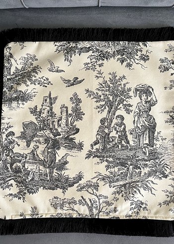 Püsküllü Gri Baskılı Klasik Dekoratif Yastık - Görsel 6