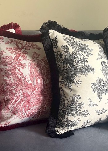 Püsküllü Gri Baskılı Klasik Dekoratif Yastık - Görsel 5