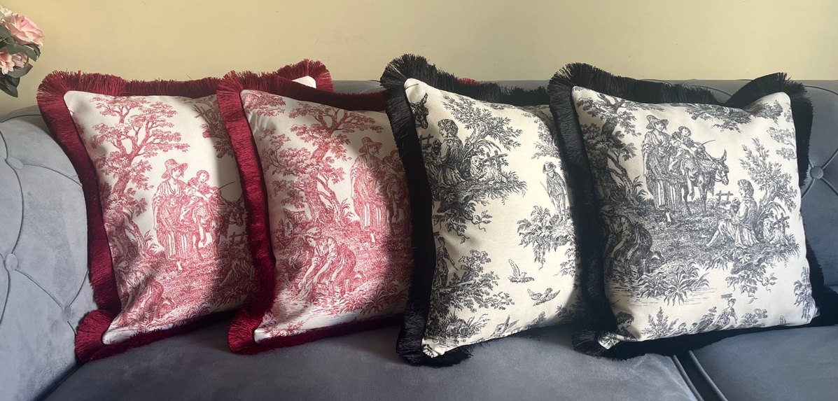 Püsküllü Gri Baskılı Klasik Dekoratif Yastık - Görsel 5