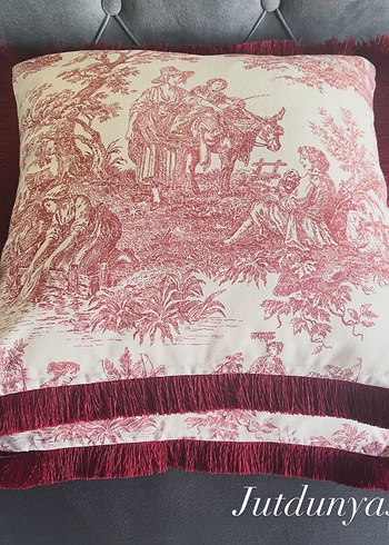 Püsküllü Bordo Renkli Desenli Kırlent - Görsel 3