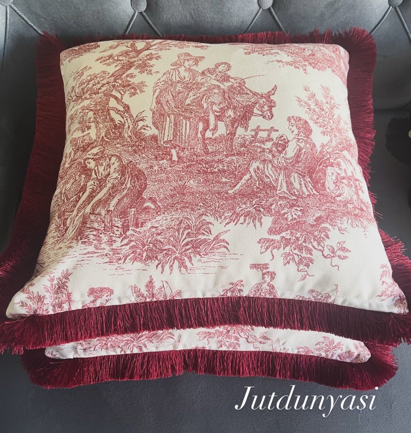 Püsküllü Bordo Renkli Desenli Kırlent - Görsel 3