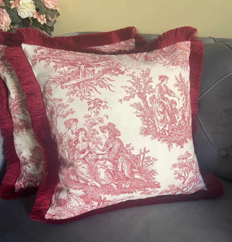 Püsküllü Bordo Renkli Desenli Kırlent - Görsel 4