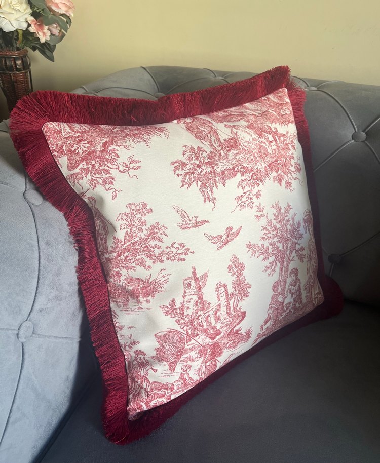 Bordo Desenli Klasik Dekoratif Kırlent - Görsel 3