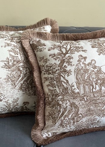 Bohem Desenli Bej Kırlent Fransız köylüleri dekoratif püsküllü - Görsel 10