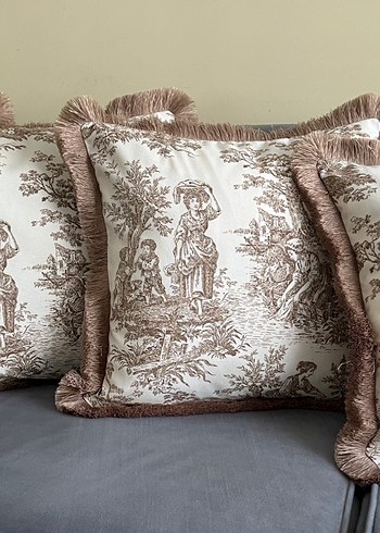 Bohem Desenli Bej Kırlent Fransız köylüleri dekoratif püsküllü - Görsel 7