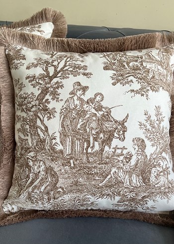 Bohem Desenli Bej Kırlent Fransız köylüleri dekoratif püsküllü - Görsel 6